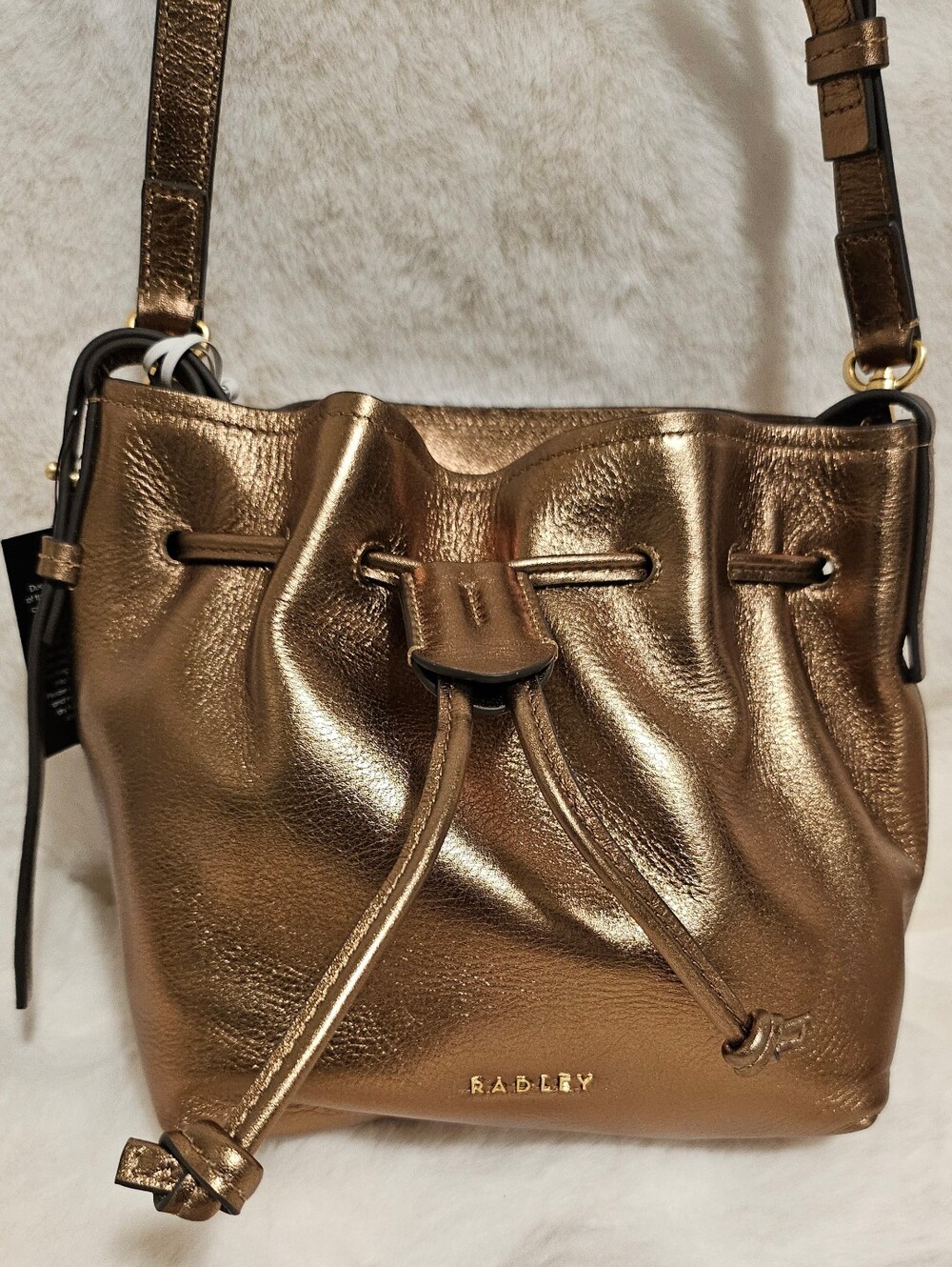 Radley London Metallic Bronze Leather Drawstring Crossbody